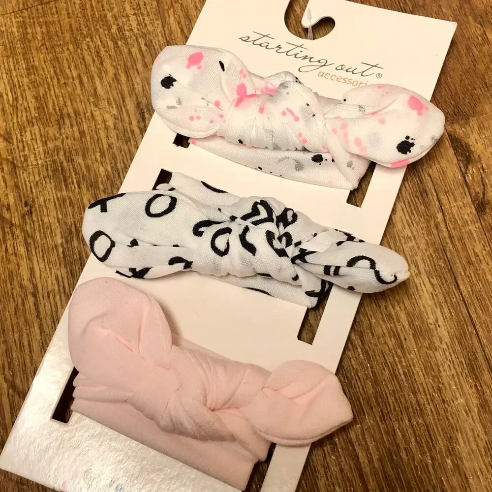 Starting Out Accessories Set of 3 Pink White Black Hair Tie Headwrap Bow